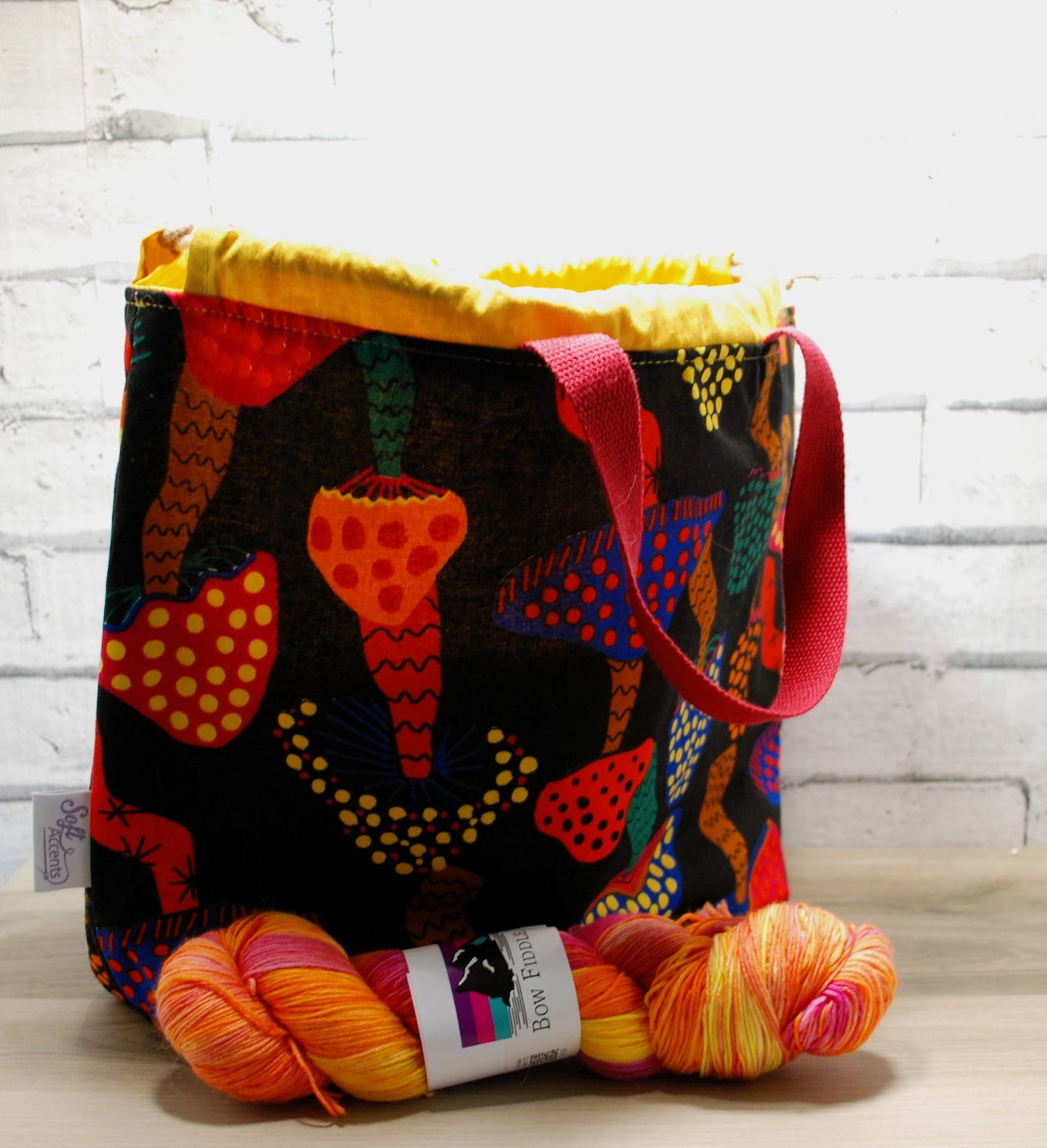 Mushrooms Toadstool print fabric XL Project Bag