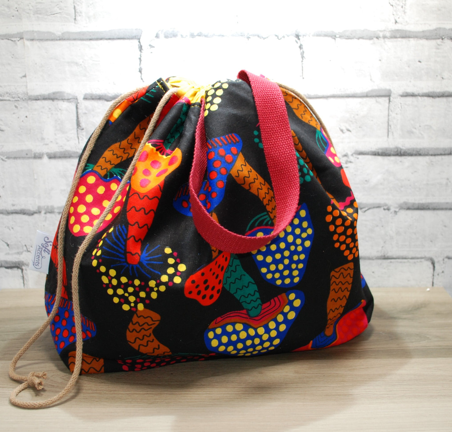Mushrooms Toadstool print fabric XL Project Bag