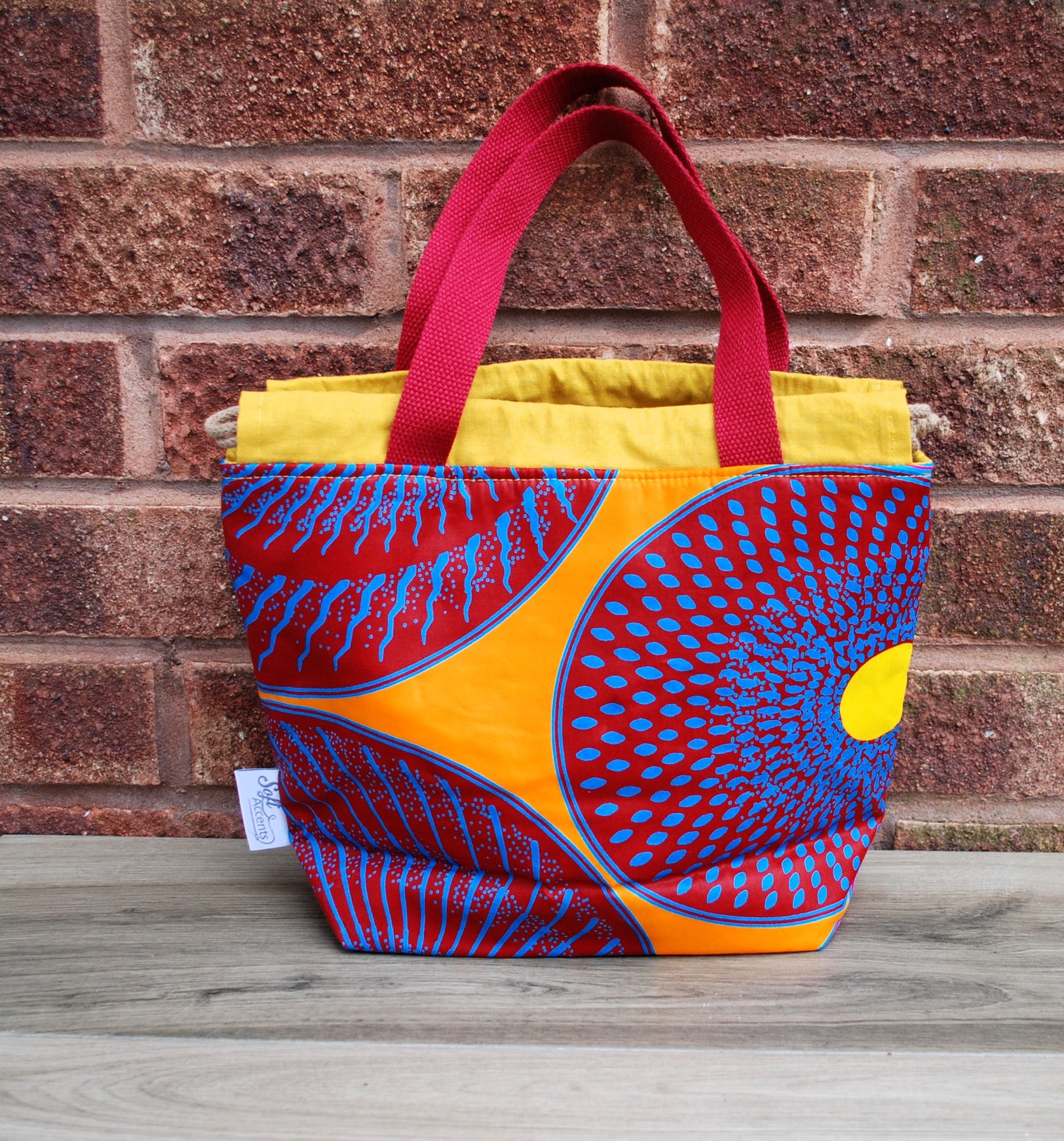African Print Fabric Medium Farai Project Bag Yellow Orange & Red design