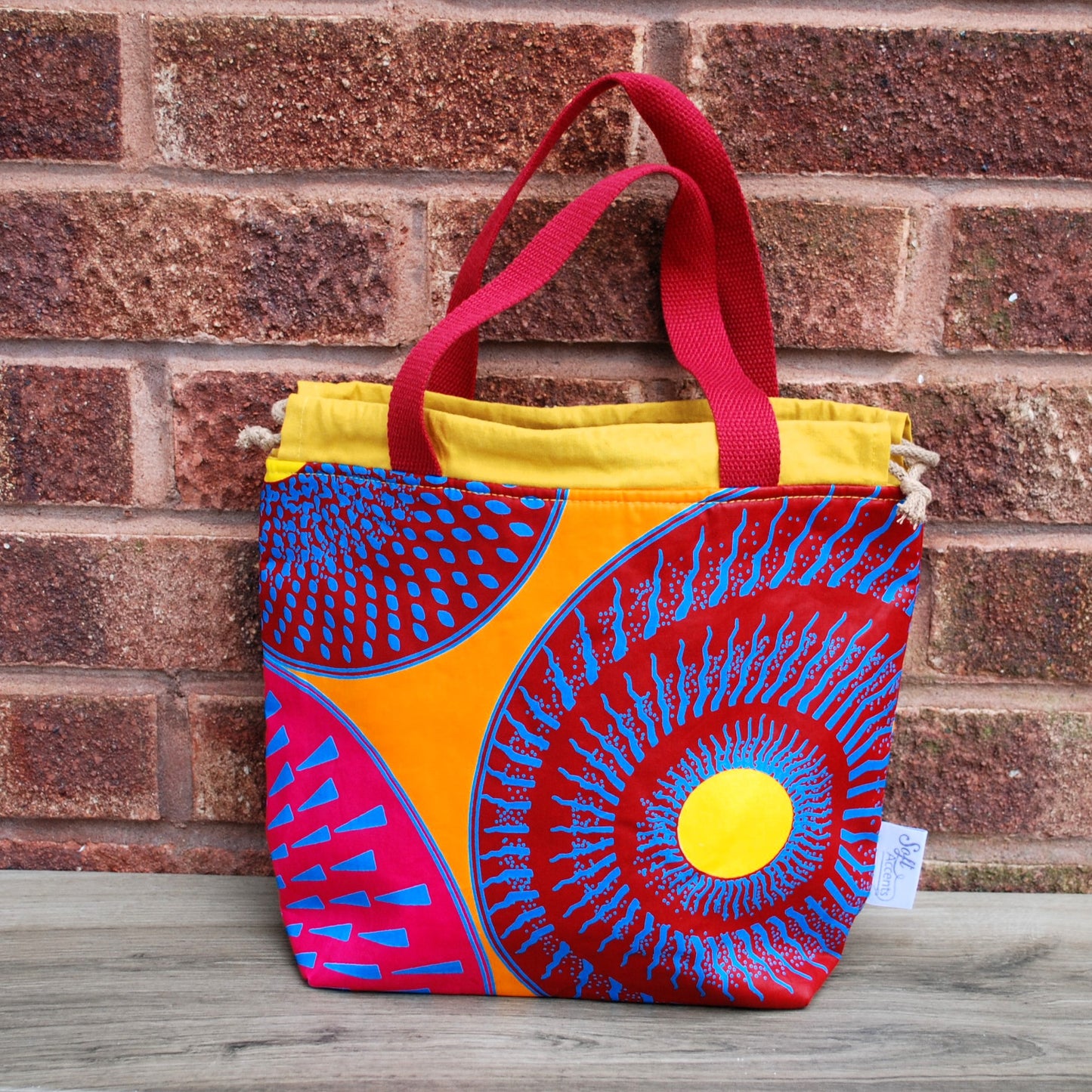 African Print Fabric Medium Farai Project Bag Yellow Orange & Red design