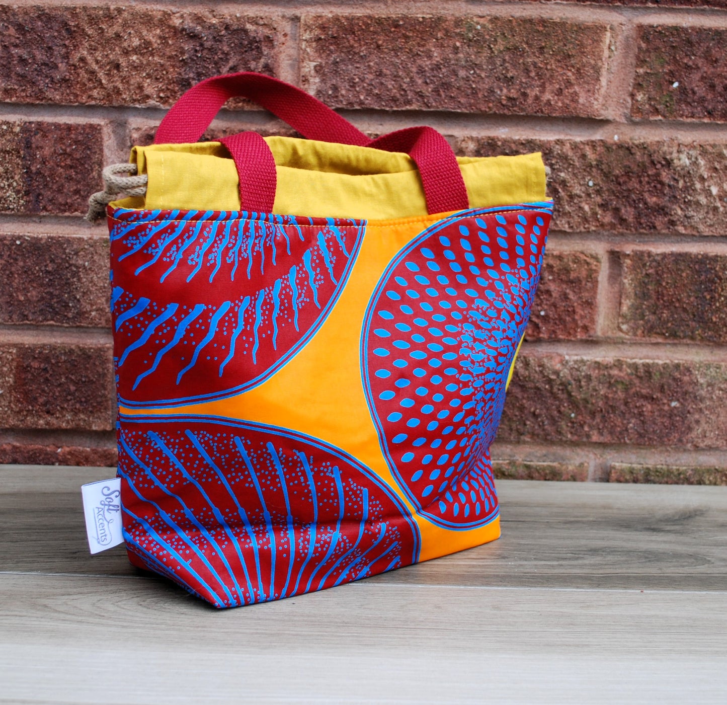 African Print Fabric Medium Farai Project Bag Yellow Orange & Red design