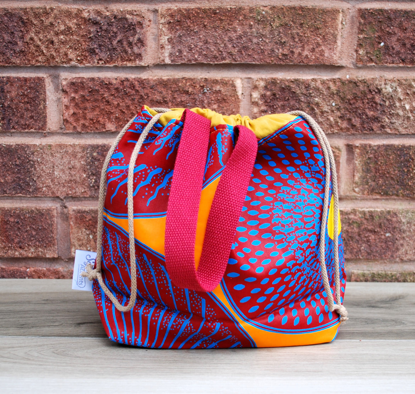 African Print Fabric Medium Farai Project Bag Yellow Orange & Red design