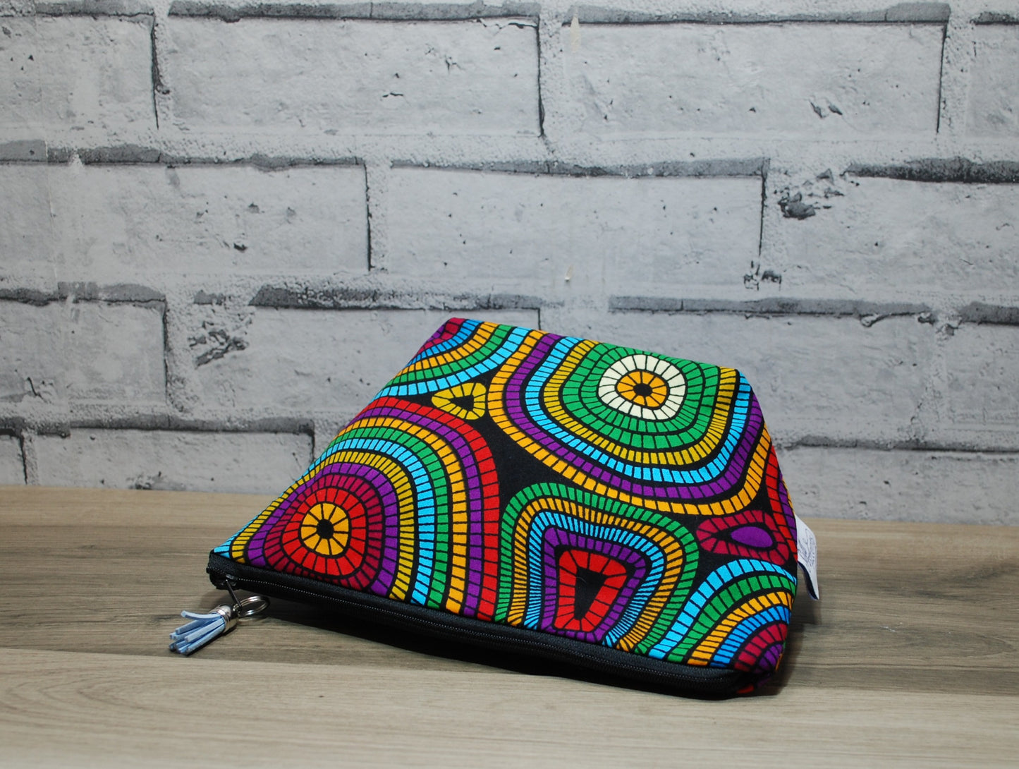 Abstract African print fabric medium zipper pouch makeup bag