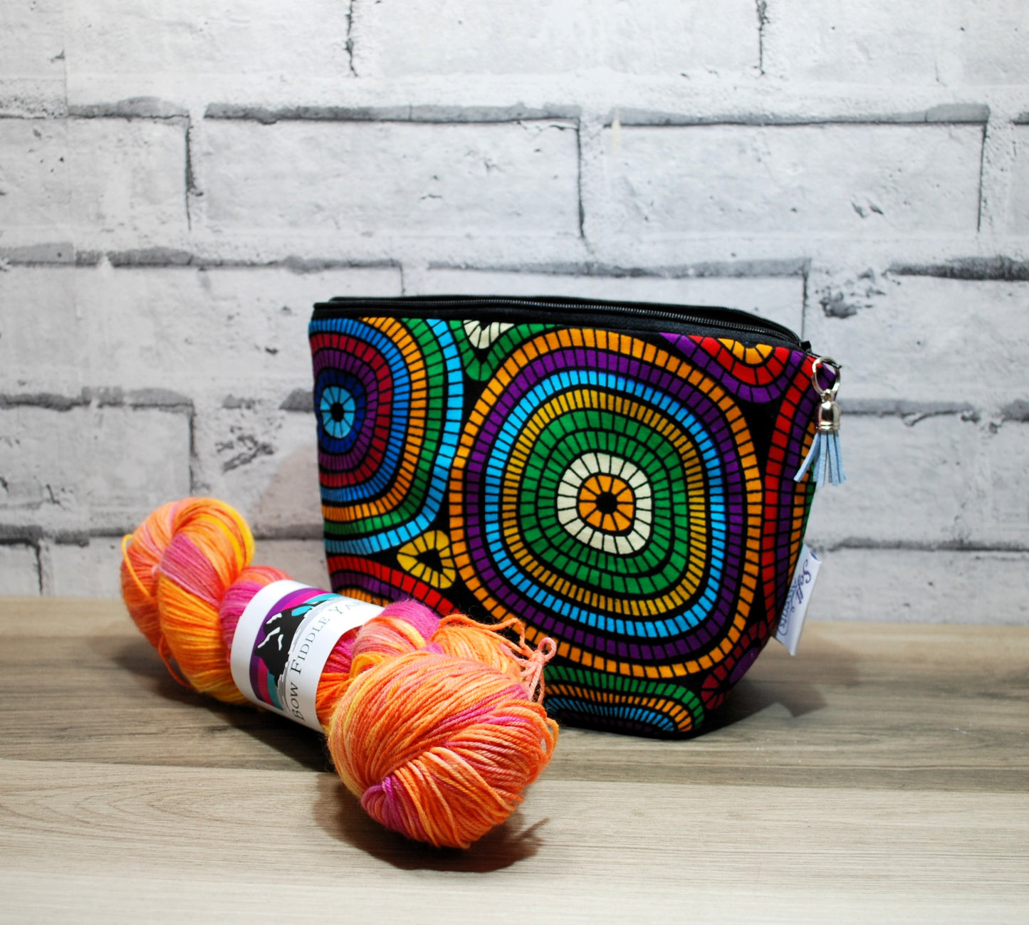 Abstract African print fabric medium zipper pouch makeup bag