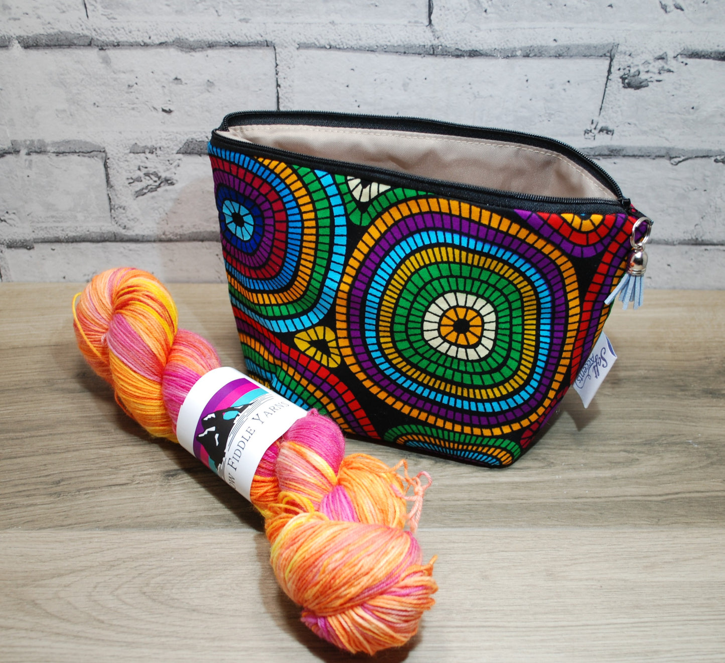 Abstract African print fabric medium zipper pouch makeup bag