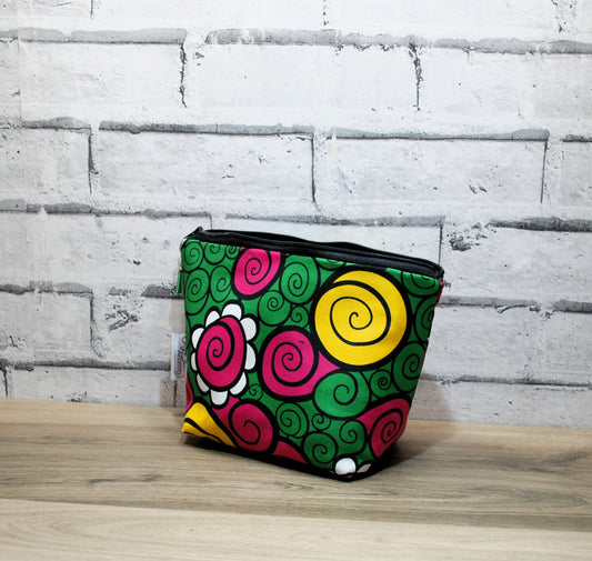 Abstract African print fabric medium zipper pouch