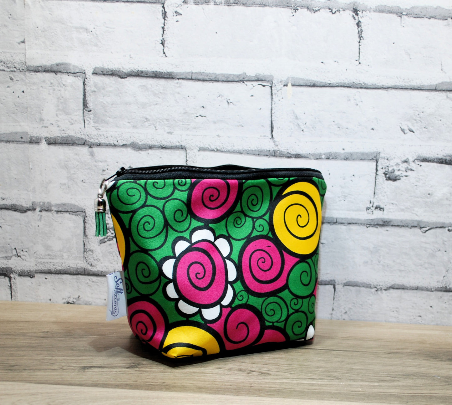 Abstract African print fabric medium zipper pouch
