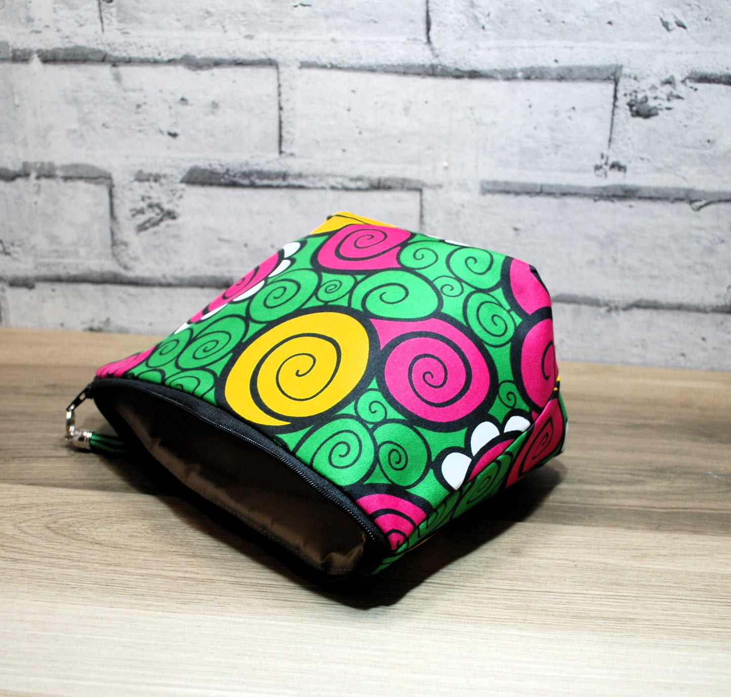 Abstract African print fabric medium zipper pouch