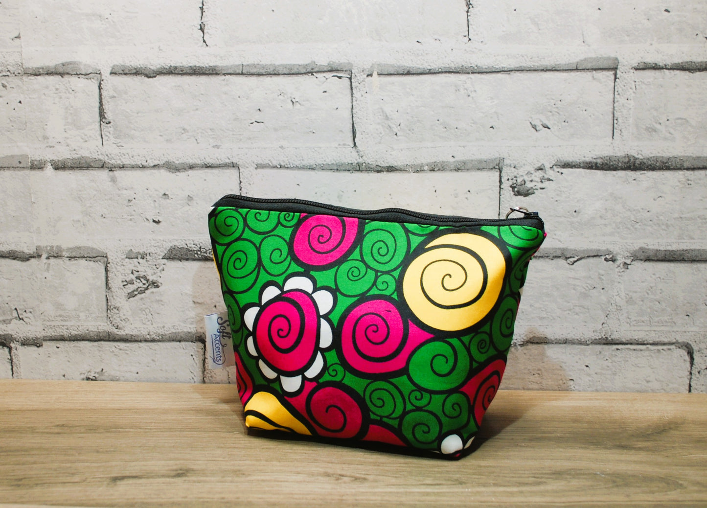 Abstract African print fabric medium zipper pouch