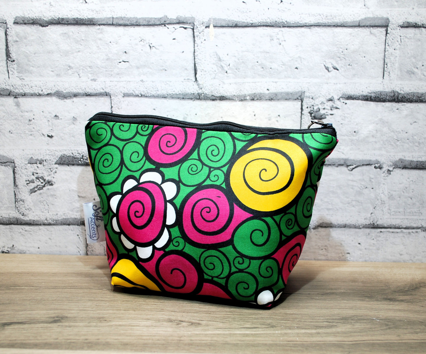 Abstract African print fabric medium zipper pouch