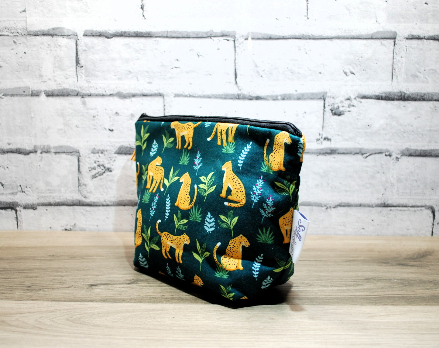 Leopard print fabric medium zipper pouch makeup bag