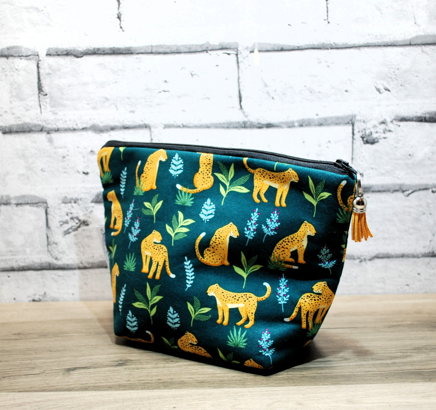 Leopard print fabric medium zipper pouch makeup bag