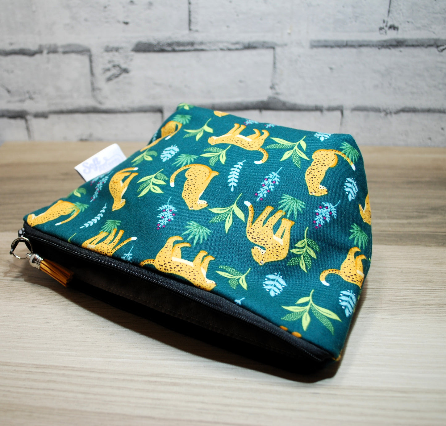 Leopard print fabric medium zipper pouch makeup bag