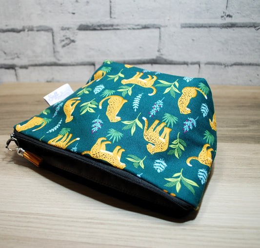 Leopard print fabric medium zipper pouch makeup bag
