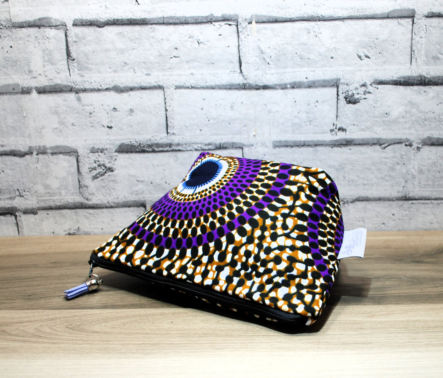 Abstract African print fabric medium zipper pouch makeup bag