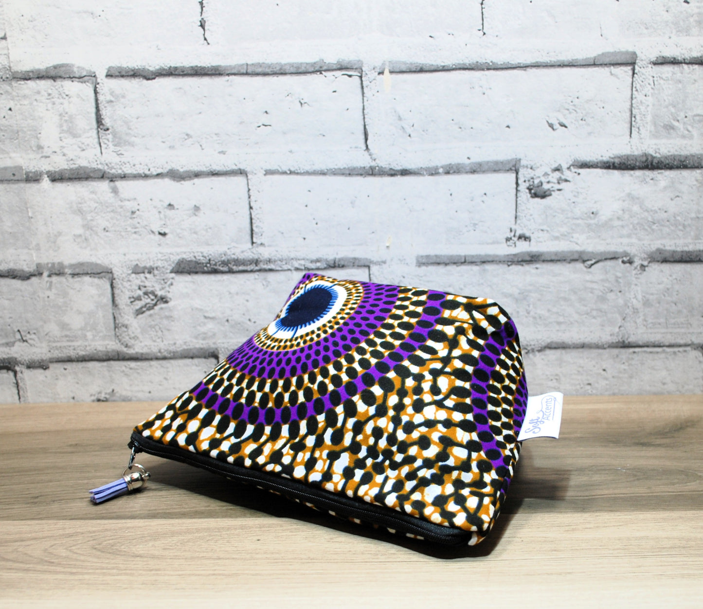 Abstract African print fabric medium zipper pouch makeup bag