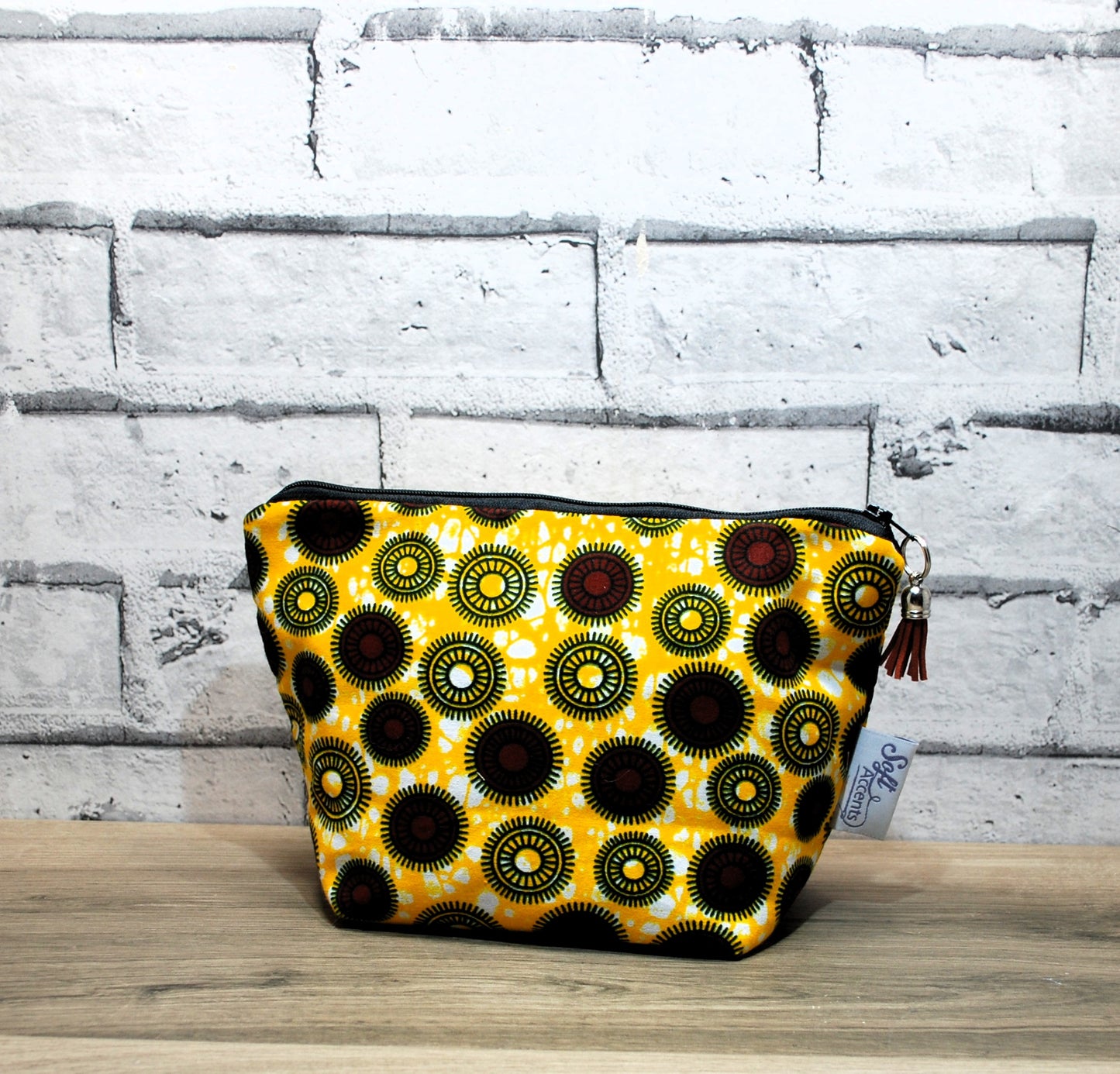 Abstract African print fabric medium zipper pouch makeup bag