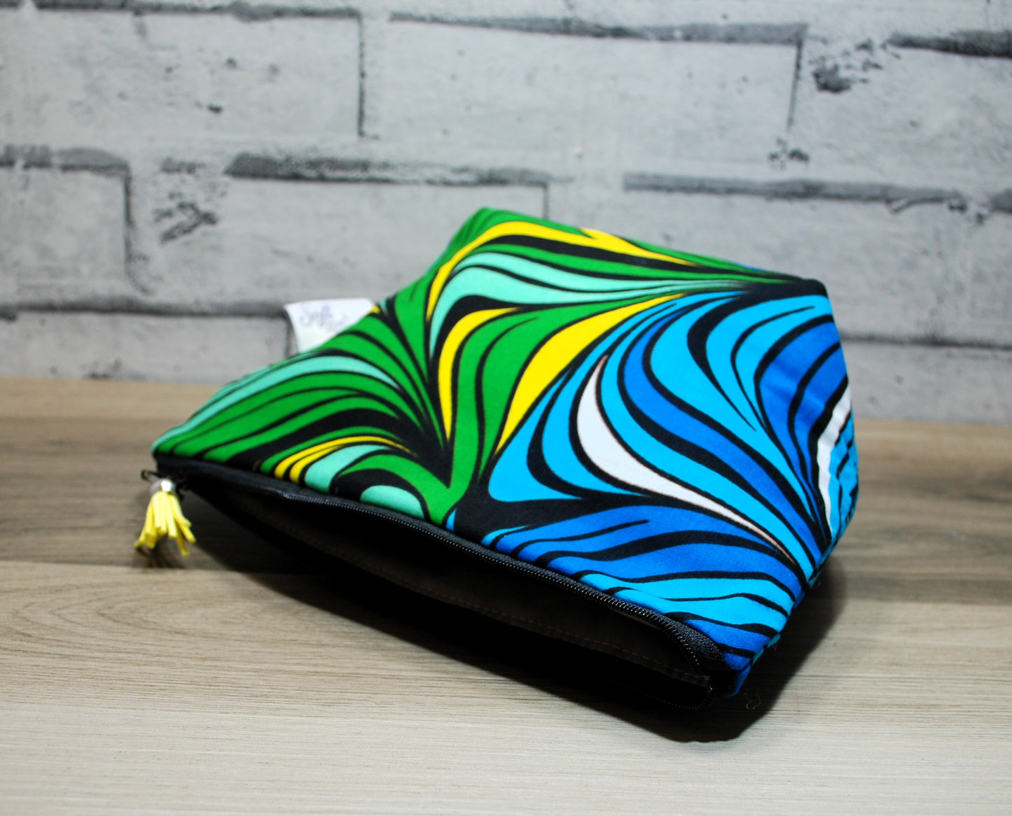 Abstract African print fabric medium zipper pouch Makeup Bag