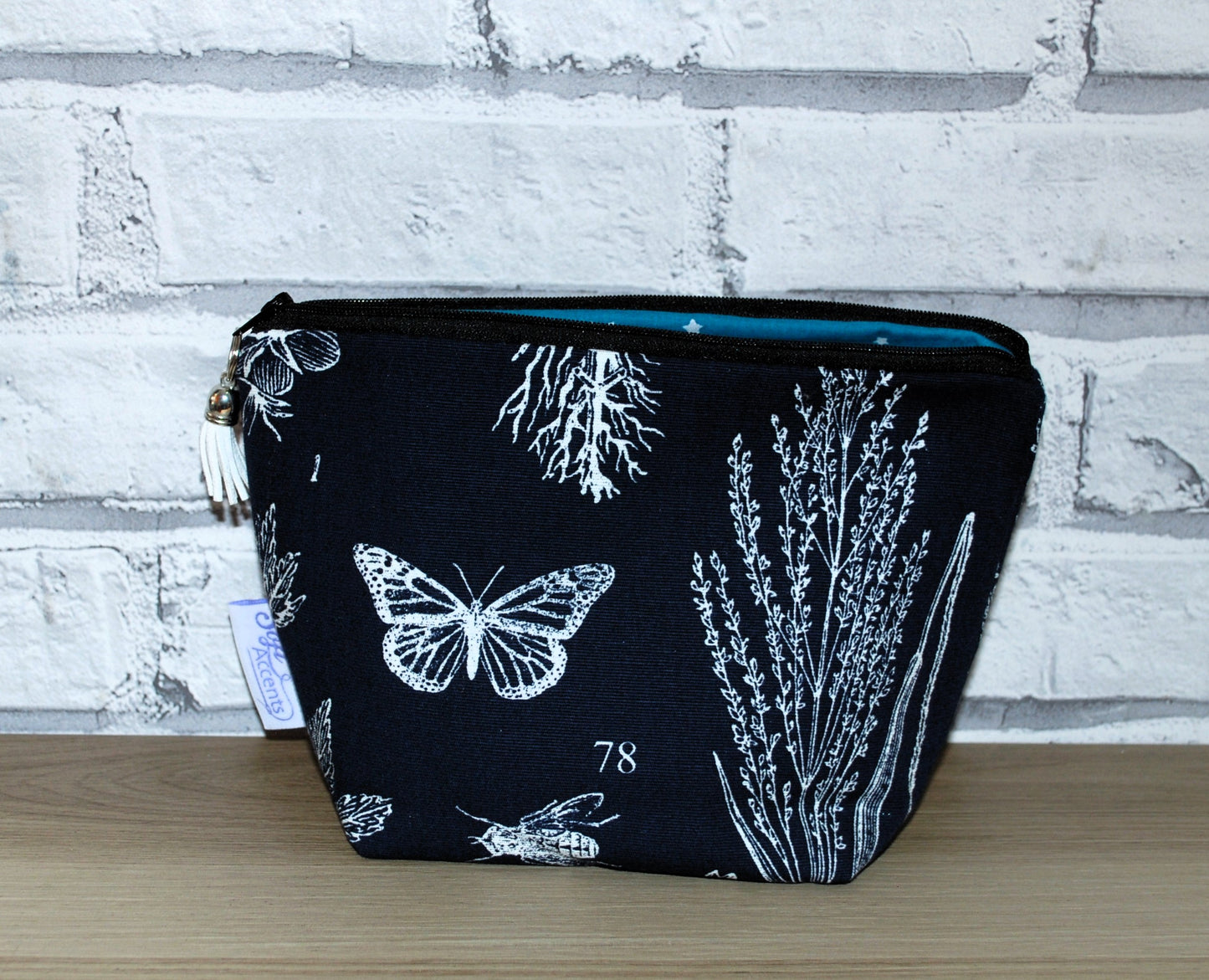 Blue & White Arthropod  print fabric medium zipper pouch makeup bag