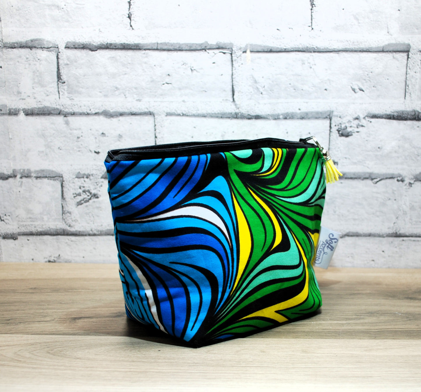 Abstract African print fabric medium zipper pouch Makeup Bag