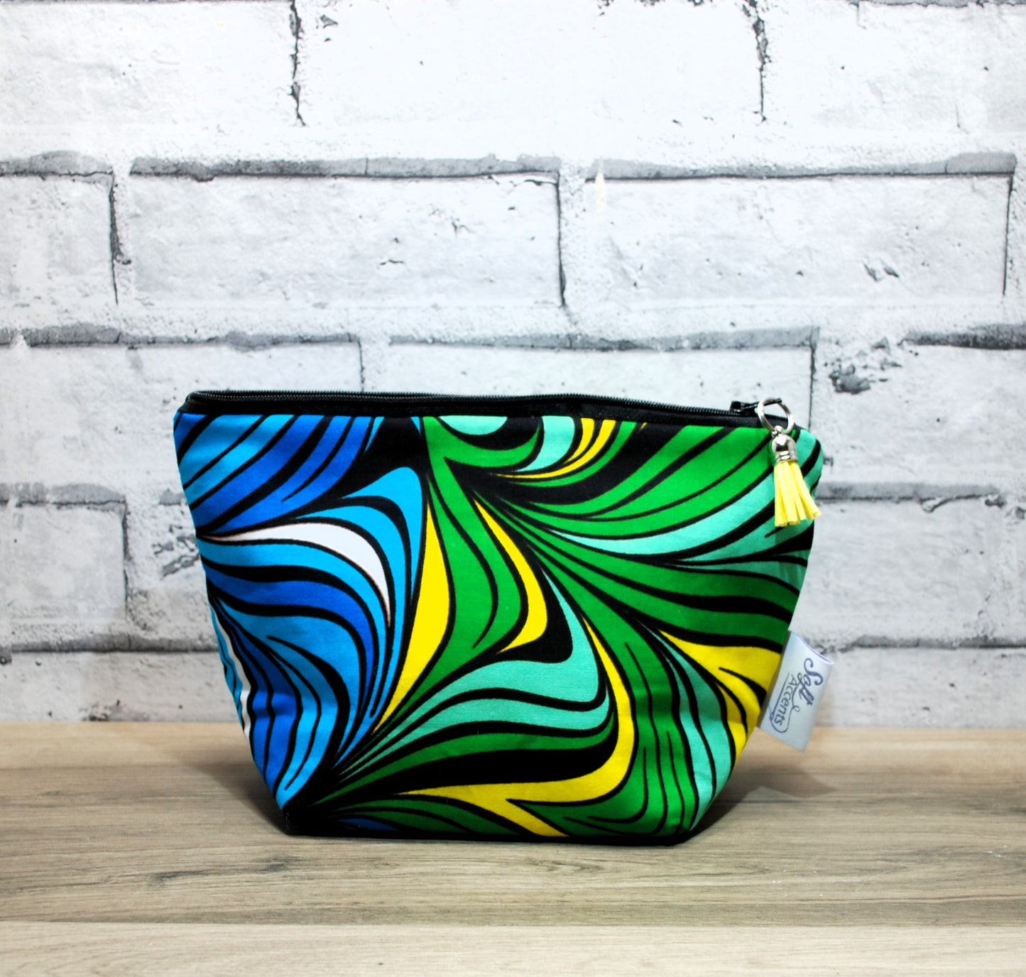 Abstract African print fabric medium zipper pouch Makeup Bag