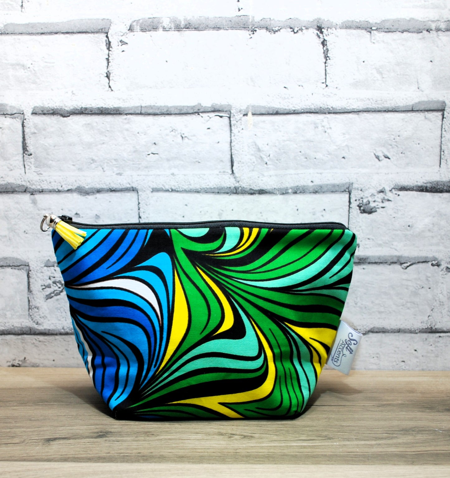 Abstract African print fabric medium zipper pouch Makeup Bag