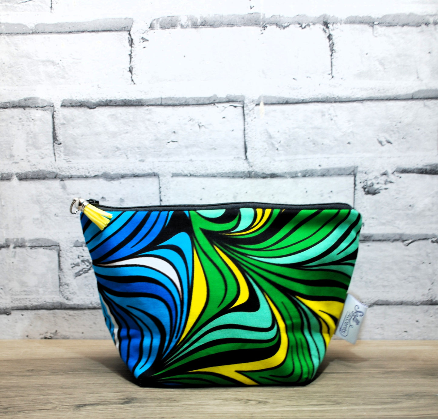 Abstract African print fabric medium zipper pouch Makeup Bag