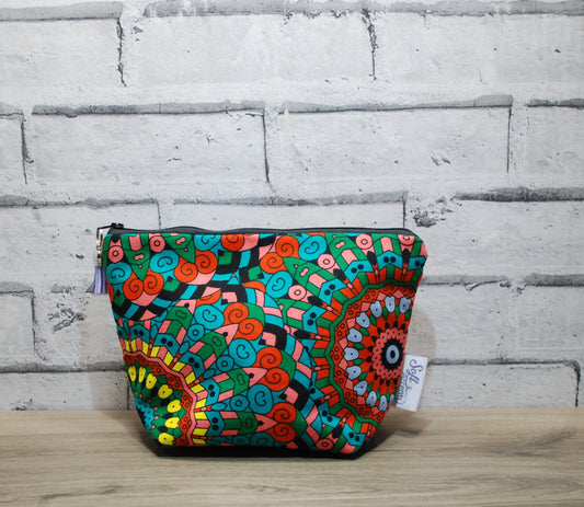 Abstract African print fabric medium zipper pouch makeup bag