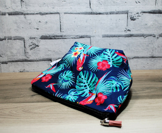 Parrot print fabric medium zipper pouch makeup bag