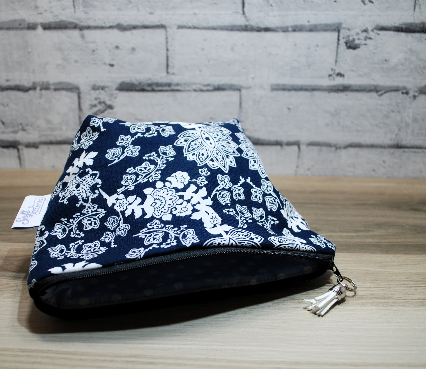 Floral print fabric medium zipper pouch makeup bag