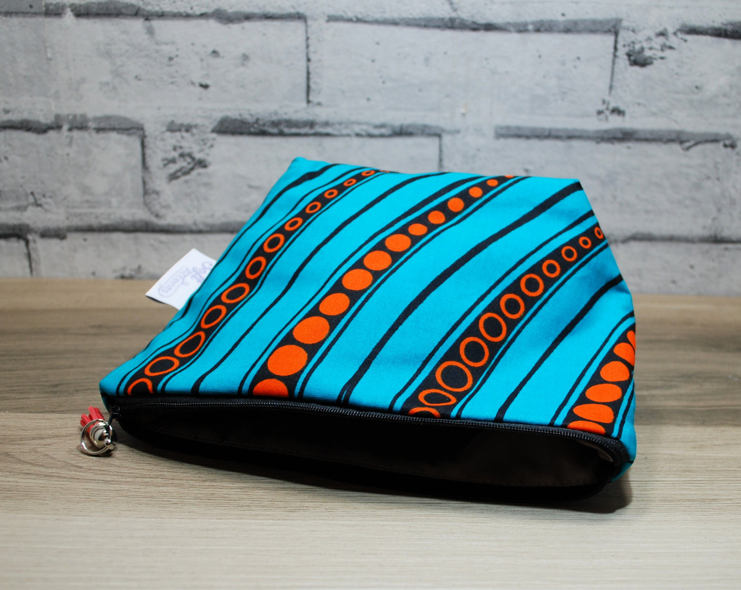 Abstract African print fabric medium zipper pouch makeup bag