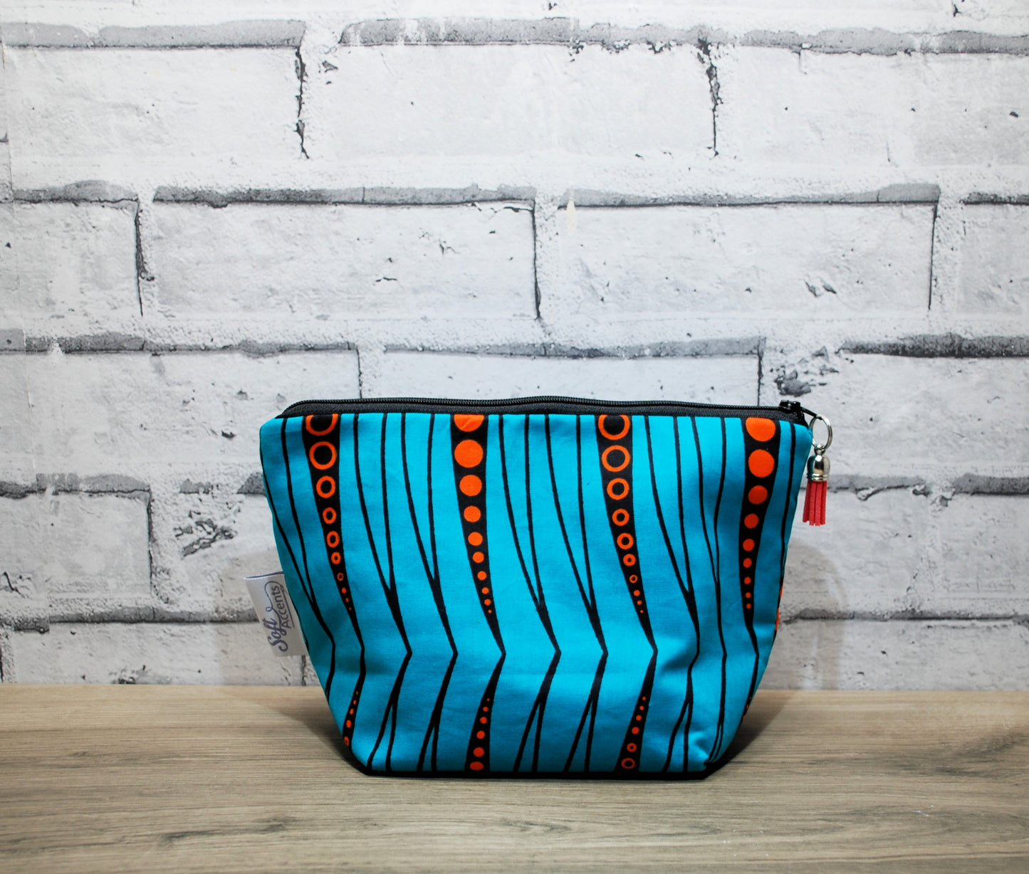 Abstract African print fabric medium zipper pouch makeup bag