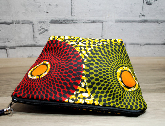Abstract African print fabric medium zipper pouch makeup bag