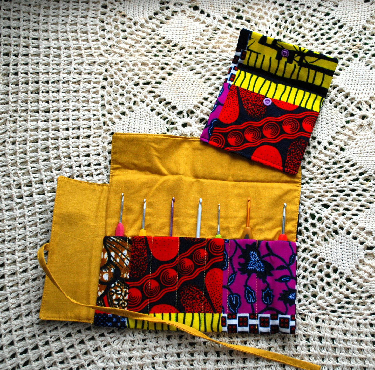 Crochet Hook Roll with notion pouch