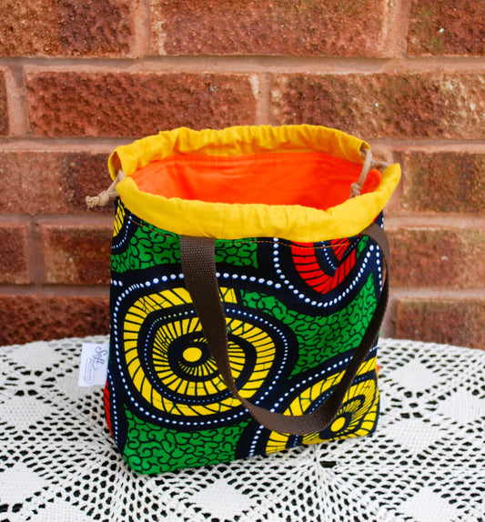 Medium Farai Project Bag Green Yellow & Red African Print Fabric