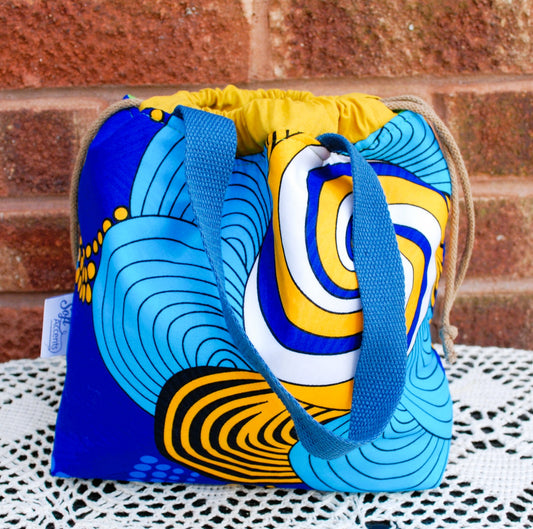 Medium Farai Project Bag Blue & Yellow African Print Fabric