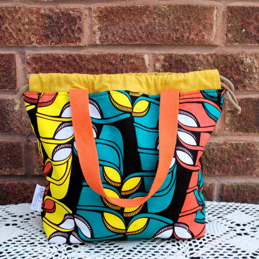 Medium Farai Project Bag Abstract Teal Yellow Orange African Print Fabric