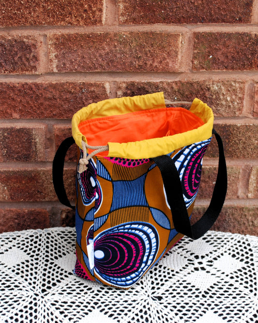 Magenta Blue Black Circle African Print Medium Farai Project Bag