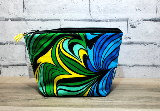Abstract African print fabric medium zipper pouch Makeup Bag